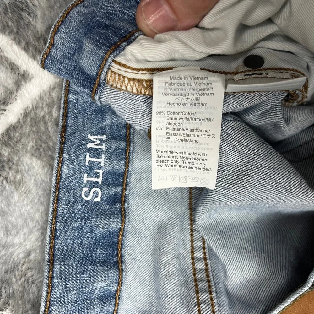 Madewell Slim Jeans Mens 34x32 Light Wash Denim Pants 5 Pocket Stretch Whiskers